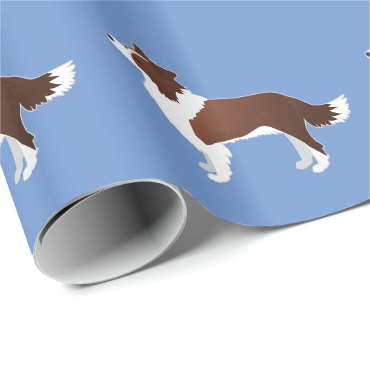 Papier Cadeau Bordure Collie Rouge race Chien Vue latérale Silho (Coin rond)