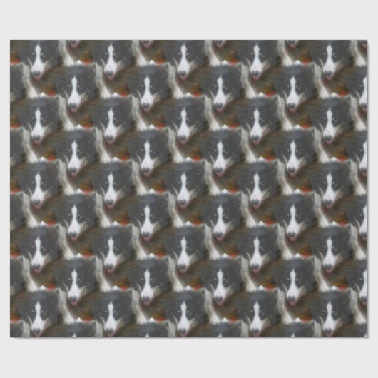 Papier Cadeau Bordure Collie Stare Chien Motif (Plat)