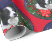Papier Cadeau Bordure Collie Wreath Noël (Coin rond)
