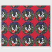 Papier Cadeau Bordure Collie Wreath Noël (Plat)