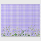 Papier Cadeau Bordure de fleurs sauvages sur gingham violet (Plat)
