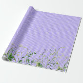 Papier Cadeau Bordure de fleurs sauvages sur gingham violet (Déroulé)