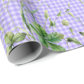 Papier Cadeau Bordure de fleurs sauvages sur gingham violet (Coin rond)