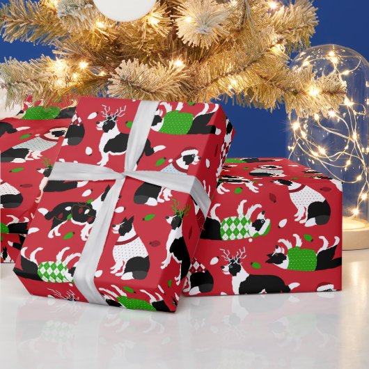 Papier Cadeau Bordure de Noël Collie (Vacances)