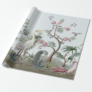 Papier Cadeau Bordure en style chinoiserie avec cigognes et peon