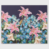 Papier Cadeau Bordure horizontale florale. Lys et delphiniums, (Plat)