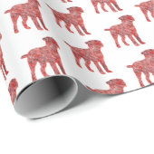 Papier Cadeau Bordure Terrier Chien de Noël Silhouette Blanc (Coin rond)