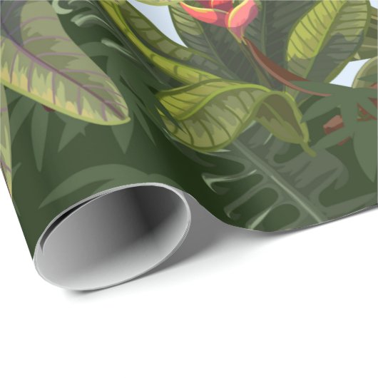 Papier Cadeau Bordure transparente avec jungle et fleurs. Vin (Coin rond)