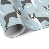 Papier Cadeau Boston Terrier Bones and Paws  (Coin rond)