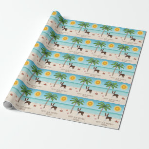 Papier Cadeau Boston Terrier Brun sur une plage tropicale estiva