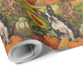 Papier Cadeau Boston Terrier Chien Automne Moisson Thanksgiving (Coin rond)