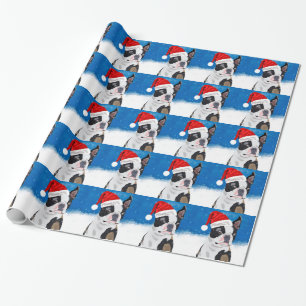 Papier Cadeau Boston Terrier Chien dans neige Noël Joyeux vacanc