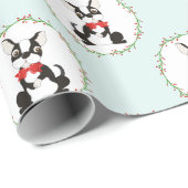 Papier Cadeau Boston Terrier dans Red Bow Cravate Noël (Coin rond)