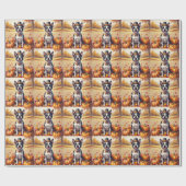 Papier Cadeau Boston Terrier En Automne Quitte L'Art Thanksgivin (Plat)