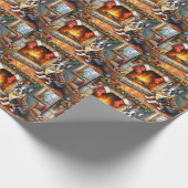 Papier Cadeau Boston Terrier Fireplace with Christmas Lights (Coin)