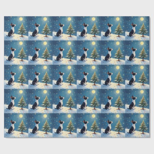Papier Cadeau Boston Terrier Midnight Star-Gazing Christmas (Plat)
