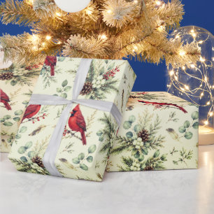 Papier Cadeau Botanica hivernale Motif de jardin cardinal Aquare