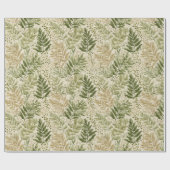 Papier Cadeau Botanical Green Fern Beige Floral Pattern (Plat)