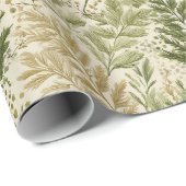 Papier Cadeau Botanical Green Fern Beige Floral Pattern (Coin rond)