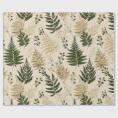 Papier Cadeau Botanical Green Fern Beige Floral Pattern (Plat)