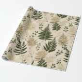 Papier Cadeau Botanical Green Fern Beige Floral Pattern (Déroulé)