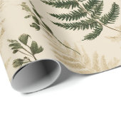 Papier Cadeau Botanical Green Fern Beige Floral Pattern (Coin rond)