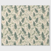 Papier Cadeau Botanical Green Fern Beige Floral Pattern (Plat)
