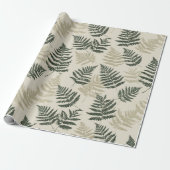 Papier Cadeau Botanical Green Fern Beige Floral Pattern (Déroulé)