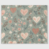 Papier Cadeau Botanical Hearts Romantic Floral Seamless Pattern  (Plat)