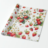 Papier cadeau botanique à motif de fraise (Déroulé)