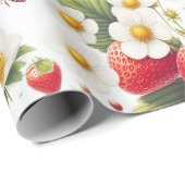Papier cadeau botanique à motif de fraise (Coin rond)
