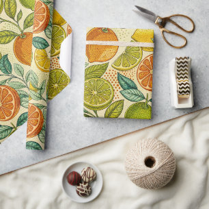 Papier cadeau botanique de citrus vintage