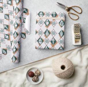 Papier Cadeau Botanique de Noël moderne scandinave verte