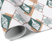 Papier Cadeau Botanique de Noël moderne scandinave verte (Coin rond)