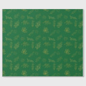 Papier Cadeau Botanique dorée moderne vert foncé (Plat)