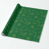 Papier Cadeau Botanique dorée moderne vert foncé (Déroulé)