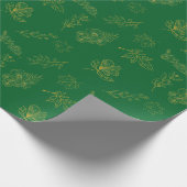 Papier Cadeau Botanique dorée moderne vert foncé (Coin)