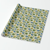Papier cadeau botanique élégant papillon bleu (Déroulé)