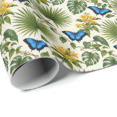 Papier cadeau botanique élégant papillon bleu (Coin rond)