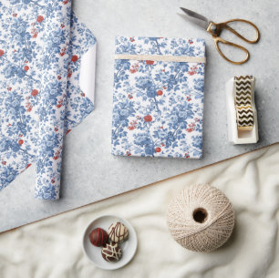 Papier Cadeau Botanique Florale Bleue Élégante
