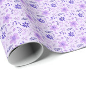 Papier Cadeau Botanique Florale violet Noël moderne (Coin rond)