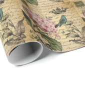 Papier Cadeau botanique français d'oiseau d'hortensia de (Coin rond)