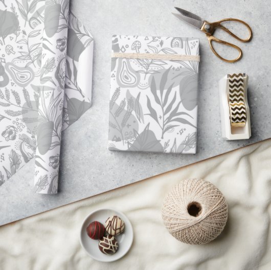 Papier Cadeau Botanique gris Motif sans joint (Artisanat)