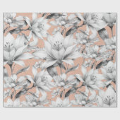 Papier Cadeau Botanique noir blanc rose or parties scintillant f (Plat)