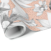 Papier Cadeau Botanique noir blanc rose or parties scintillant f (Coin rond)