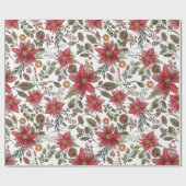 Papier Cadeau Botanique Poinsettia Noël rustique (Plat)