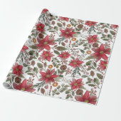 Papier Cadeau Botanique Poinsettia Noël rustique (Déroulé)