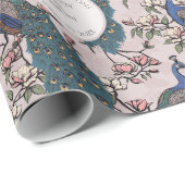 Papier Cadeau Botanique rose pâle Mariage Peacock & Fleurs (Coin rond)