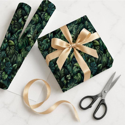 Papier Cadeau Botanique Vert Monstera Tropical