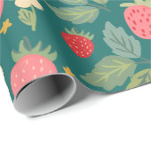 Papier Cadeau Botanique verte fraise (Coin rond)